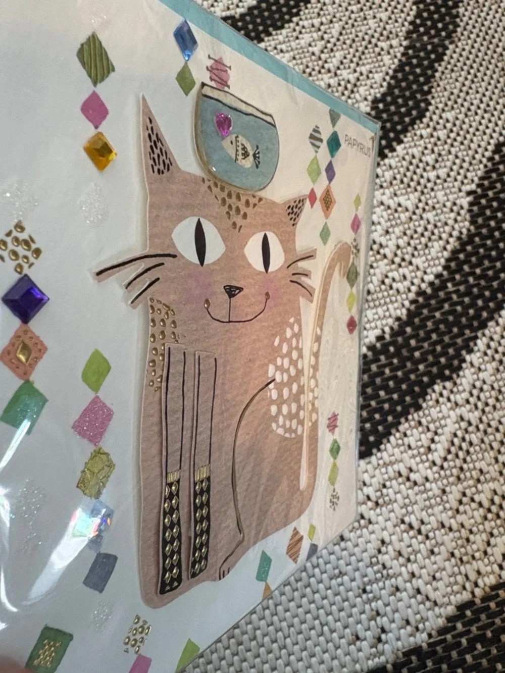 🆕Papyrus 3D Bejeweled Kitty Cat Greeting Card